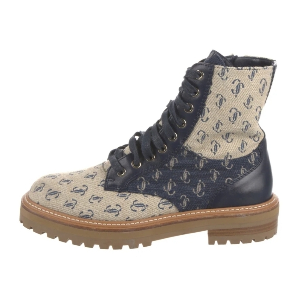 Jimmy Choo Navy & Beige Monogram Canvas Lace-Up Boot